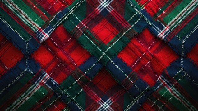 Plaid red fabric background with a textured appearance and vibrant color.