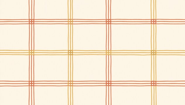 Hand Drawn Orange and Yellow Plaid Check Pattern on Cream Background