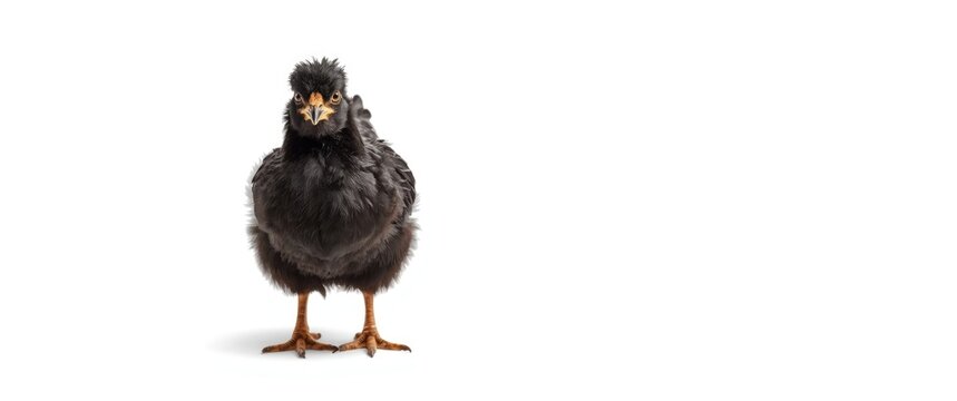 Fluffy Black Chick Standing Isolated on White Background