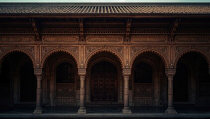 Fototapeta premium Ornate Architectural Arches with Wooden Doors in Traditional Setting