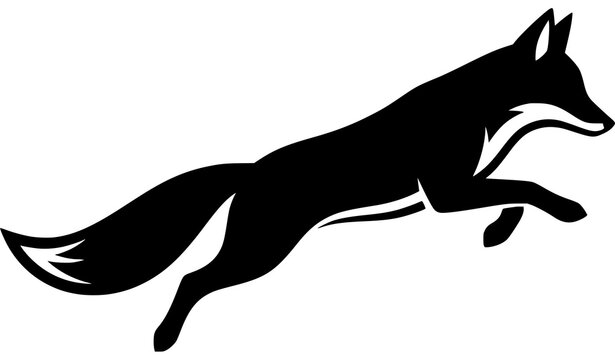Graceful jumping fox black silhouette in midair isolated vector artwork