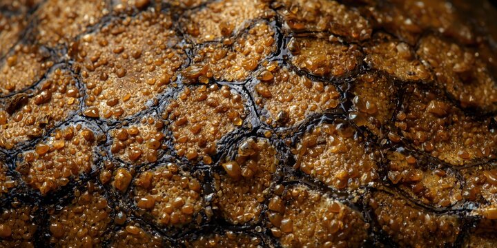 Closeup of Textured Turtle Shell with Water Droplets in Warm Tones
