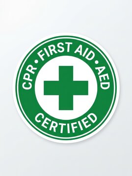 CPR First Aid and AED Certified Green Cross Emblem Sticker for Medical Safety Training and Certification