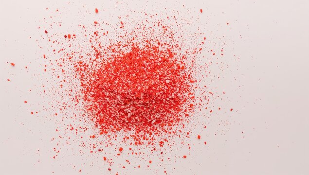 Red Sugar Crystals Spread on a Light Surface in Closeup View
