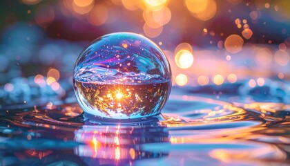 Fototapeta premium Enchanting Crystal Ball Reflecting a Dreamlike World of Light and Color.