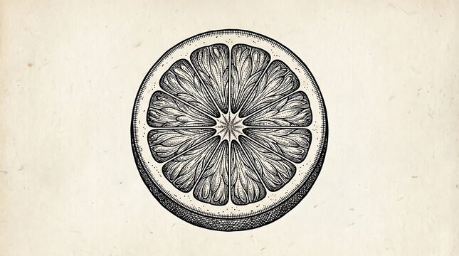 Vintage hand-drawn citrus slice engraving on textured paper