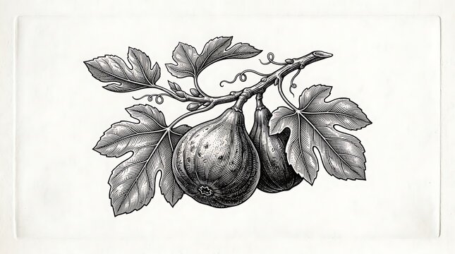 Vintage Fig Fruit Botanical Engraving Illustration