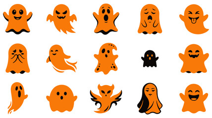 Fototapeta premium Collection of cute and spooky orange ghost characters for halloween designs and celebrations