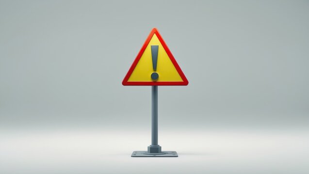 Warning Sign with Exclamation Mark Isolated on Light Background