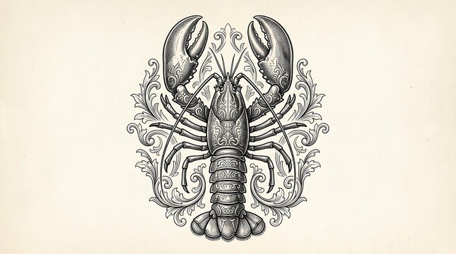 Vintage Ornate Lobster Engraving Illustration