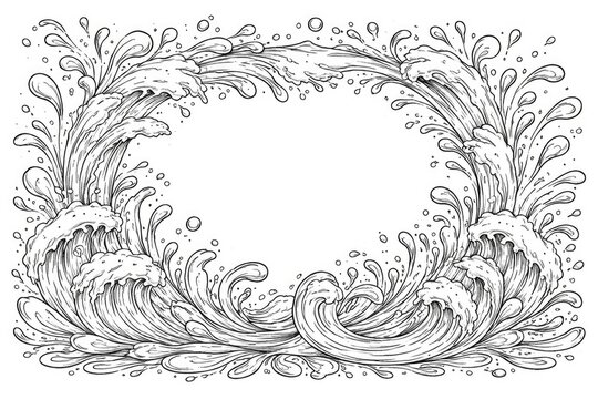 Waves Creating a Decorative Border with Splashing Water Elements