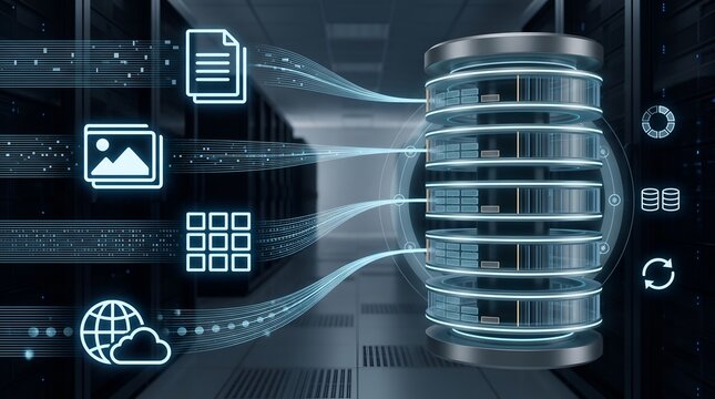 Enterprise cloud storage server synchronizing digital media files into secure centralized database infrastructure