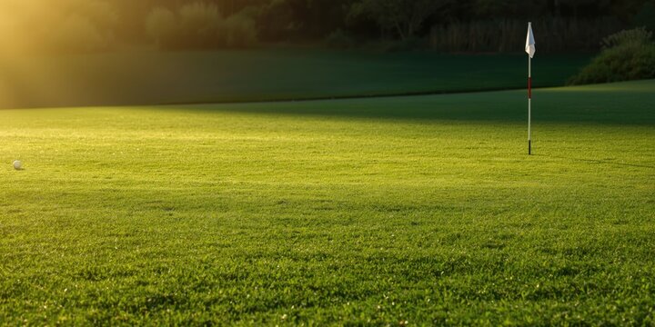 Golf Ball Near Hole with Flag on a Sunlit Green Course