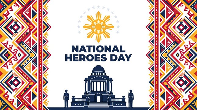 National Heroes Day tribal pattern border and sun symbol banner