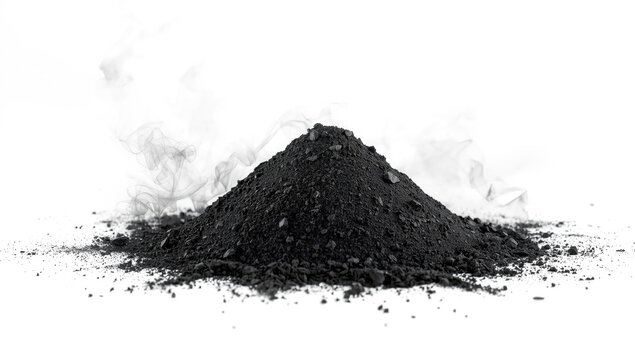 Black Powder Pile with Smoke Isolated on White Background