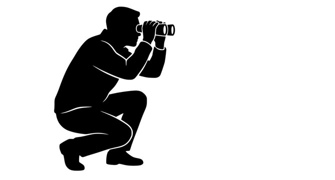 Person Using Binoculars Business Vision and Market Research Silhouette Vector