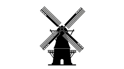 Obraz premium Traditional windmill with rotating blades a black silhouette