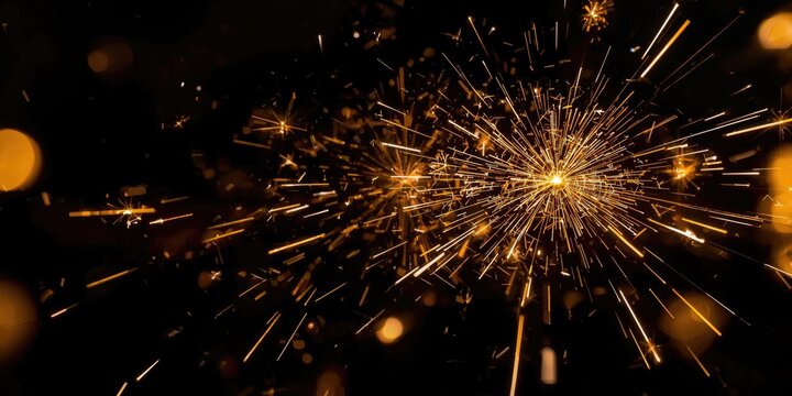 Golden Sparkler Sparks Glowing Against a Dark Background