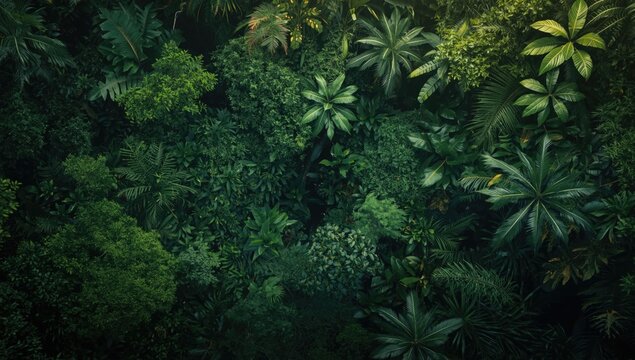 Lush Green Tropical Forest Canopy from Above in Rich Textures