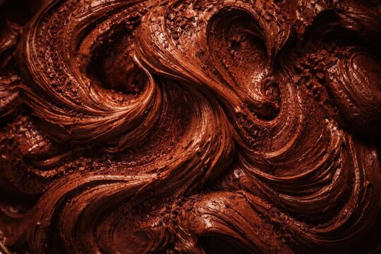 Rich Chocolate Frosting with Swirls and Texture in Warm Lighting