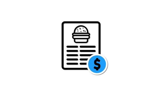 Minimal burger receipt icon with dollar sign, representing restaurant billing, food payment, fast food order, dining receipt, invoice, checkout, and financial transaction concept.