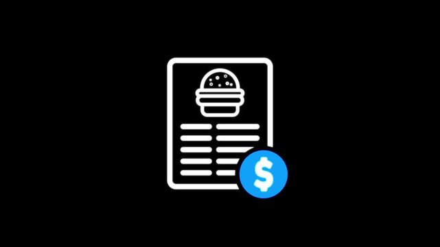 Minimal burger receipt icon with dollar sign, representing restaurant billing, food payment, fast food order, dining receipt, invoice, checkout, and financial transaction concept.