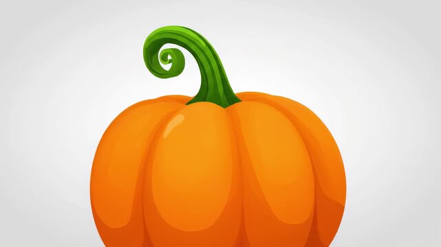 Orange pumpkin with green curved stem on gray background
