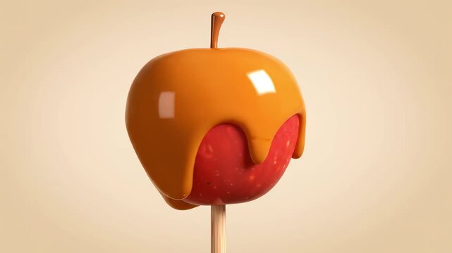 Candy apple with caramel drip on wooden stick