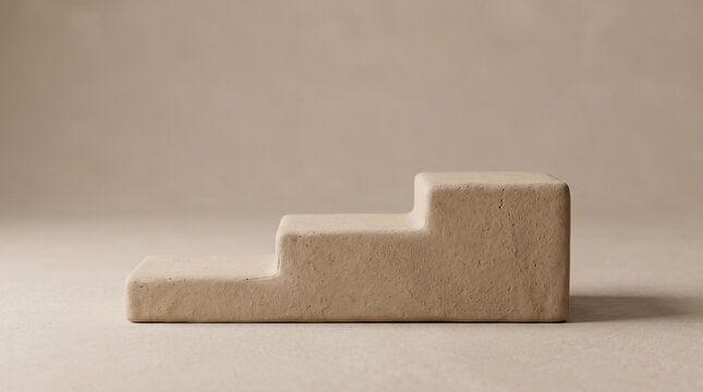 Minimalist wooden podium with three ascending steps. Clean natural block staircase for modern design presentations and displays.