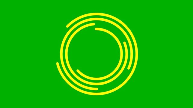 Minimalist Yellow Spinning Concentric Rings on Green Screen Background Loop Animation