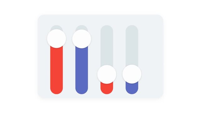 Minimalist UI Slider Animation with Blue and Orange Vertical Faders Motion Graphics Loop