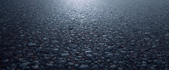 Naklejka premium Closeup of Textured Asphalt Surface with Reflective Wet Finish