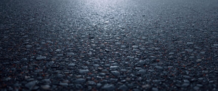 Closeup of Textured Asphalt Surface with Reflective Wet Finish
