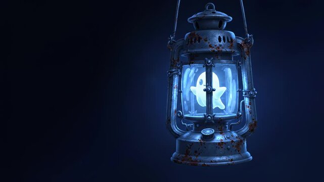 Vintage lantern with glowing blue light against dark background