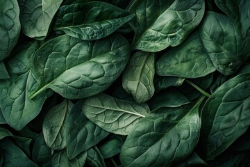 Obraz premium Close up view of vibrant green spinach leaves forming a textured background, ideal for food, health, or nature themed projects