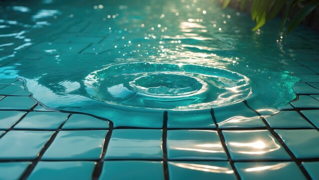 Water Ripple Effects on Pool Tiles Under Soft Sunlight