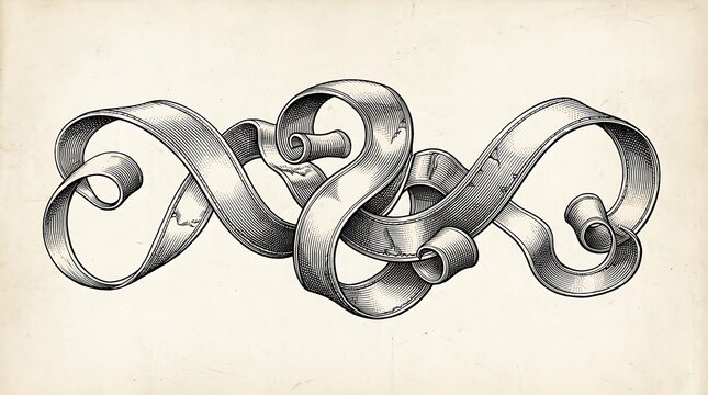 Vintage Engraved Ribbon Scroll Illustration