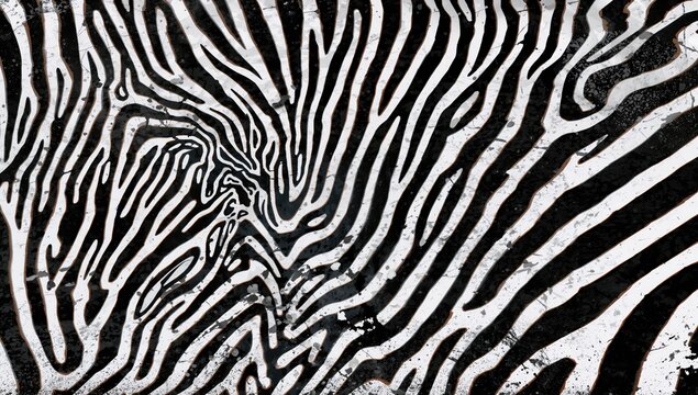 Abstract Black and White Zebra Stripes Pattern with Grunge Texture