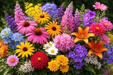 Fototapeta premium Colorful Mixed Flower Bouquet Arrangement with Seasonal Blooms in Natural Light