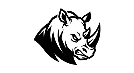 Fototapeta premium Aggressive Rhinoceros Head Illustration Black and White 1.