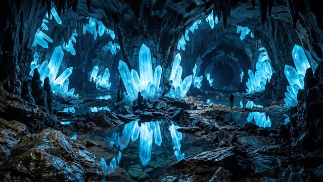 Man Discovers Vast Underground Cave Filled with Glowing Blue Crystals