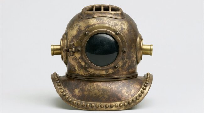 Vintage bronze and brass deep sea diving helmet with round glass viewport