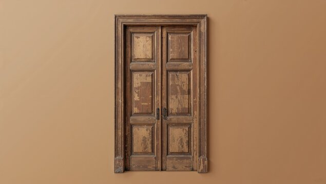 Antique Wooden Double Door on a Plain Background