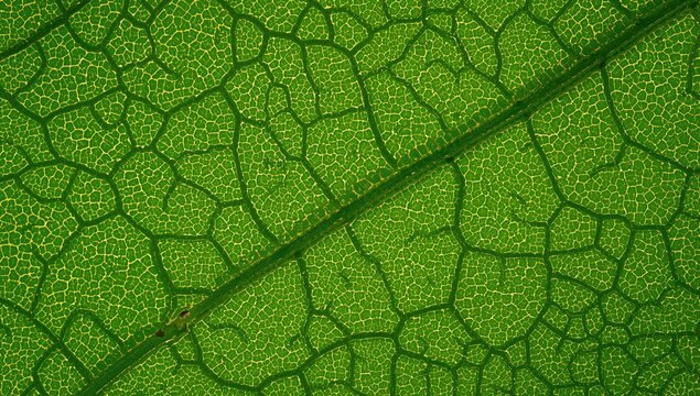 Detailed Green Leaf Texture with Veins and Patterns in Closeup View