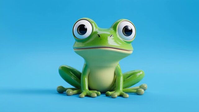 Cute cartoon frog animated with subtle eye movements on a seamless blue background