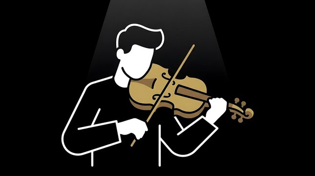 Minimalist white line art of male violinist playing.