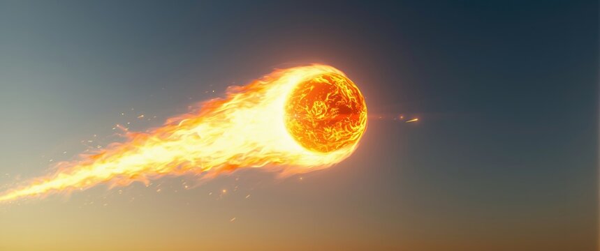 Fiery Meteor Moving Through a Clear Sky at Dusk