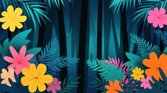 Lush green foliage and bright flowers create a vibrant tropical jungle backdrop for nature lovers and adventurers