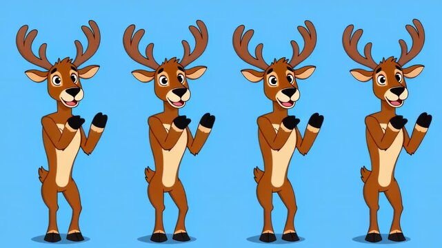 Animated reindeer character with multiple poses for holiday animation projects