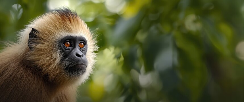 Monkey Portrait with Intense Eyes in a Soft Green Background